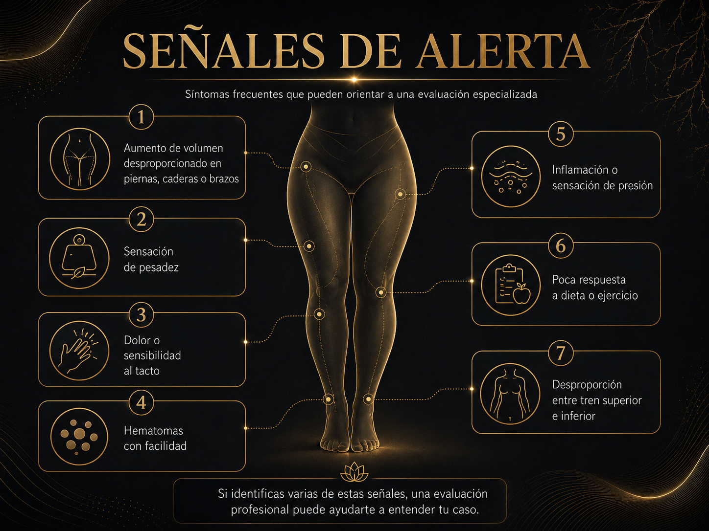 Señales de alerta del lipedema: volumen desproporcionado, pesadez, dolor, hematomas e inflamación